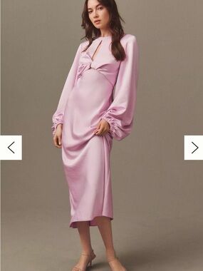 Elegant Pink Satin Midi Dress with Twist Front